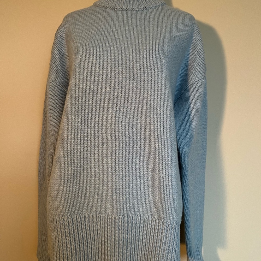 NWT Tory Burch Oversized Crew Neck Wool Sweater Dove Blue Size Small - Picture 6 of 13